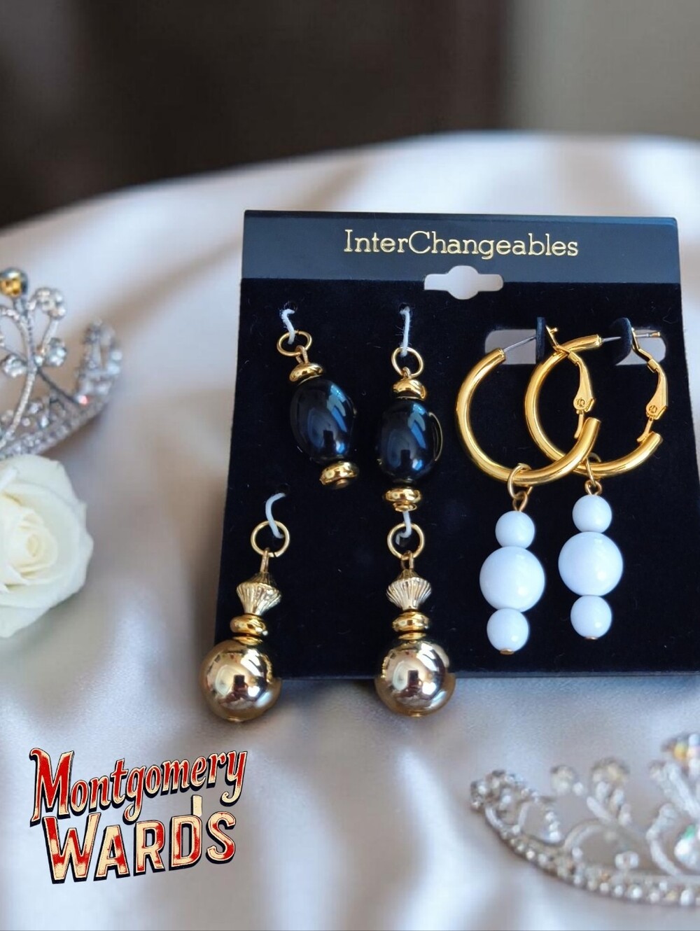 Vtg Montgomery Wards Goldtone Interchangeable Hoop Earrings